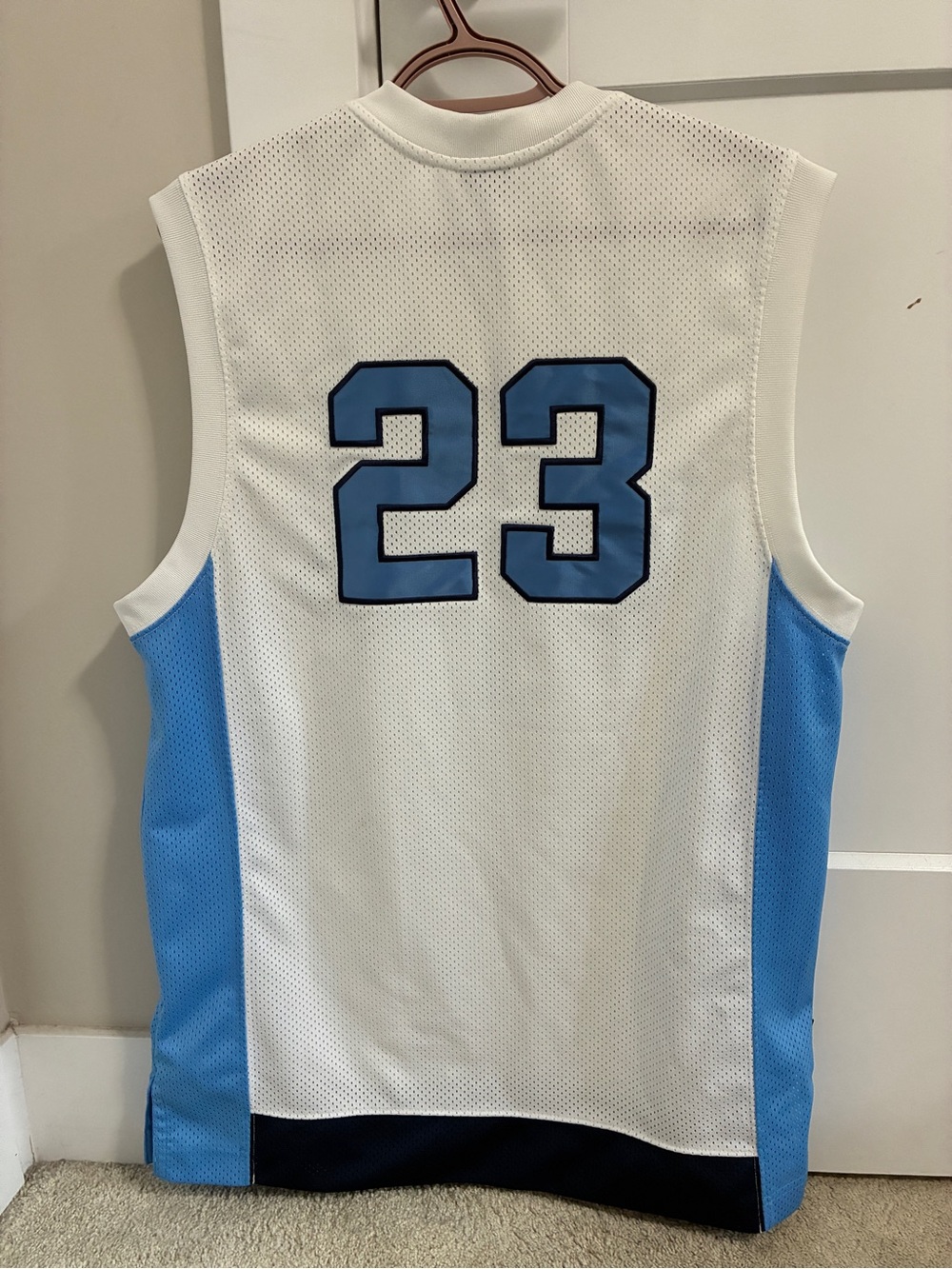 Jordan White & Light Blue Sleeveless Basketball Jersey - Picture 2 of 4